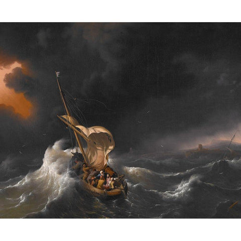 Christ in the Storm on the Sea of Galilee White Modern Wood Framed Art Print by Backhuysen, Ludolf