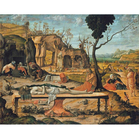 Preparation of Christs Tomb Gold Ornate Wood Framed Art Print with Double Matting by Carpaccio, Vittore