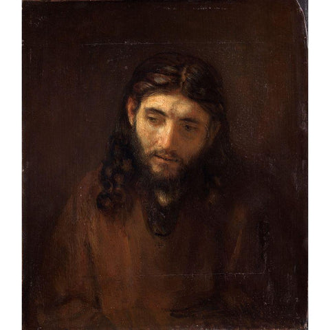 Head of Christ Gold Ornate Wood Framed Art Print with Double Matting by Rembrandt