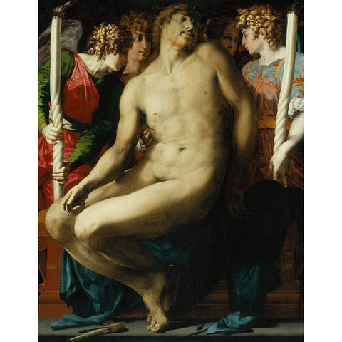 The Dead Christ with Angels Black Modern Wood Framed Art Print with Double Matting by Fiorentino, Rosso