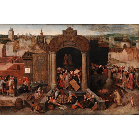 Christ Driving the Traders from the Temple White Modern Wood Framed Art Print by Bruegel the Elder, Pieter