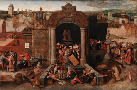 Christ Driving the Traders from the Temple Black Ornate Wood Framed Art Print with Double Matting by Bruegel the Elder, Pieter