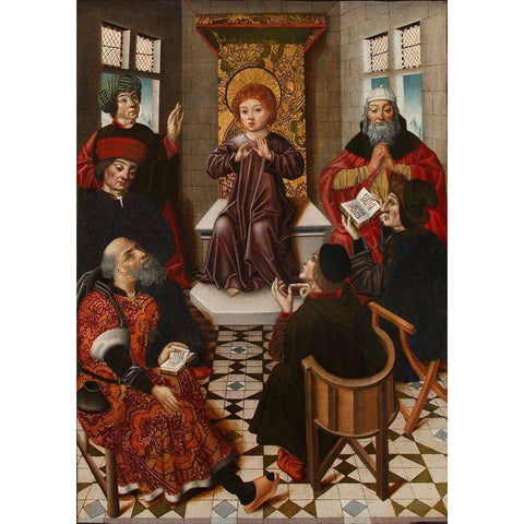 Christ child among doctors Black Modern Wood Framed Art Print with Double Matting by Cruz, Diego de la