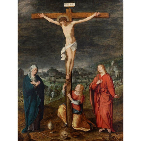 The Crucifixion Gold Ornate Wood Framed Art Print with Double Matting by Netherlandish  School