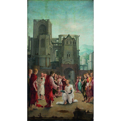 Christ Hands the Keys Over to St. Peter Black Modern Wood Framed Art Print with Double Matting by Huber, Wolf