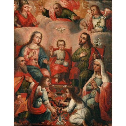 The family of Christ Child Black Modern Wood Framed Art Print with Double Matting by Cusco School