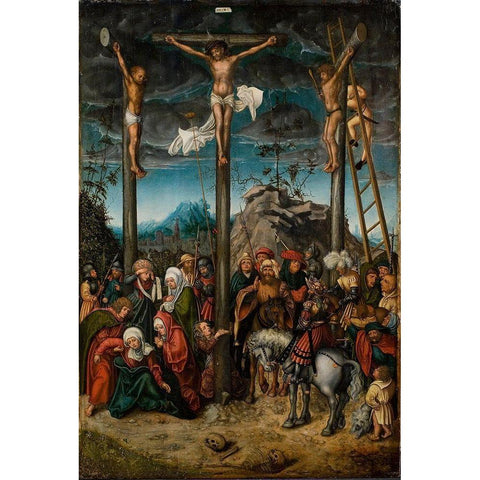 The Crucifixion Gold Ornate Wood Framed Art Print with Double Matting by Cranach the Elder, Lucas