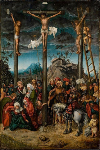 The Crucifixion Black Ornate Wood Framed Art Print with Double Matting by Cranach the Elder, Lucas