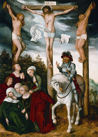 Crucifixion of Christ White Modern Wood Framed Art Print with Double Matting by Cranach, Lucas