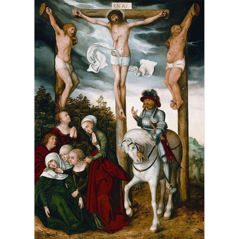 Crucifixion of Christ Gold Ornate Wood Framed Art Print with Double Matting by Cranach, Lucas