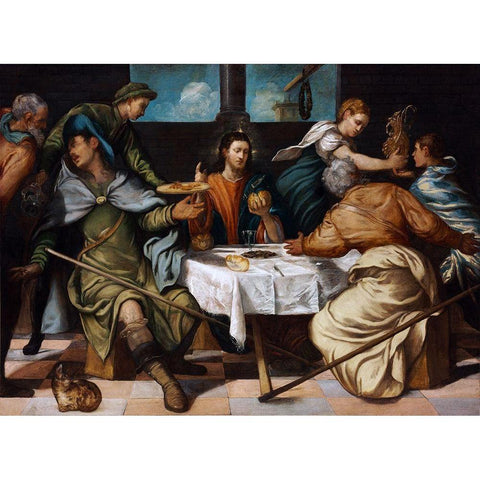 The Supper at Emmaus Gold Ornate Wood Framed Art Print with Double Matting by Tintoretto, Jacopo