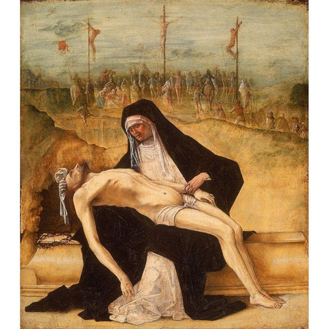 Pieta Gold Ornate Wood Framed Art Print with Double Matting by deâ€™ Roberti, Ercole