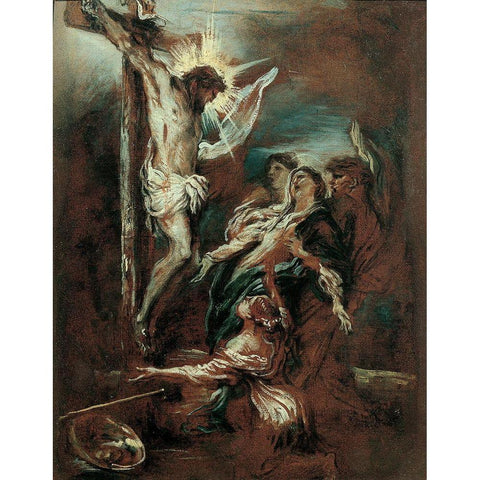 Crucifixion Black Modern Wood Framed Art Print with Double Matting by Grechetto