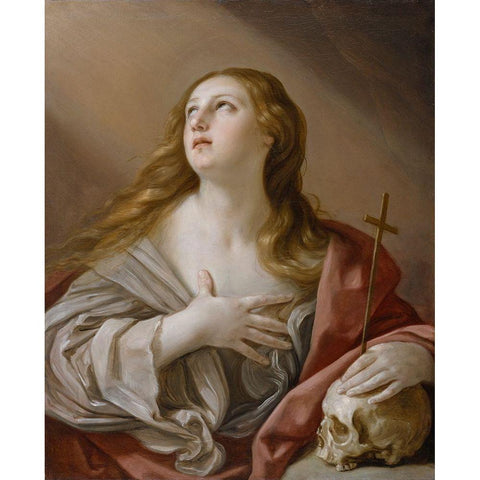 The Penitent Magdalene White Modern Wood Framed Art Print by Reni, Guido