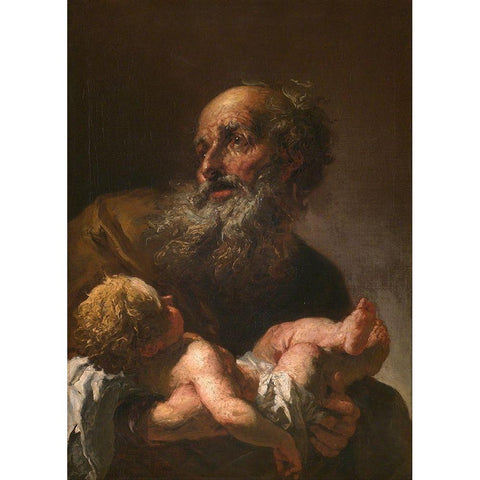 Simeon with Infant Jesus Gold Ornate Wood Framed Art Print with Double Matting by Brandl, Petr