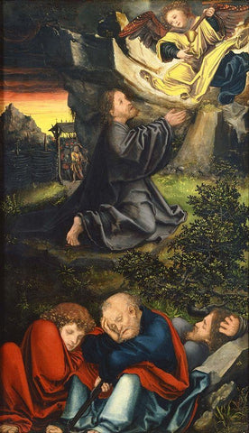 The Garden of Gethsemane Black Ornate Wood Framed Art Print with Double Matting by Cranach the Elder, Lucas