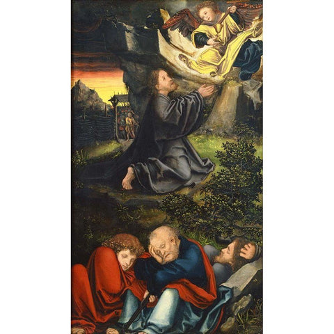 The Garden of Gethsemane Gold Ornate Wood Framed Art Print with Double Matting by Cranach the Elder, Lucas