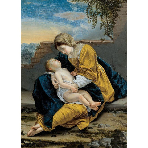 Madonna and Child in a landscape Black Modern Wood Framed Art Print with Double Matting by Gentileschi, Orazio