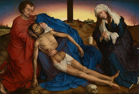 Pieta Black Ornate Wood Framed Art Print with Double Matting by van der Weyden, Rogier