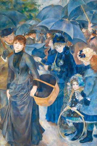 The Umbrellas Black Ornate Wood Framed Art Print with Double Matting by Renoir, Pierre-Auguste