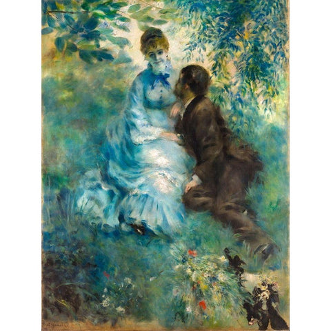 Lovers Gold Ornate Wood Framed Art Print with Double Matting by Renoir, Pierre-Auguste