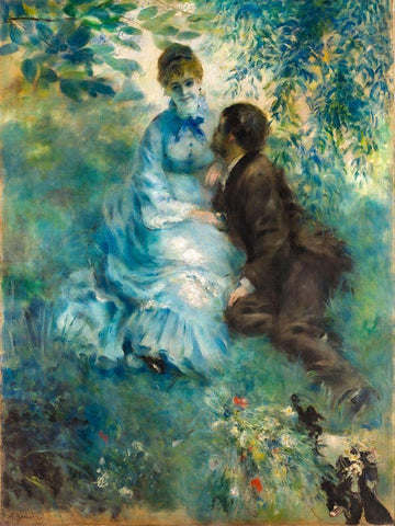 Lovers White Modern Wood Framed Art Print with Double Matting by Renoir, Pierre-Auguste