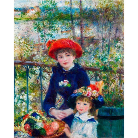 Two Sisters On the Terrace 1881 Black Modern Wood Framed Art Print with Double Matting by Renoir, Pierre-Auguste