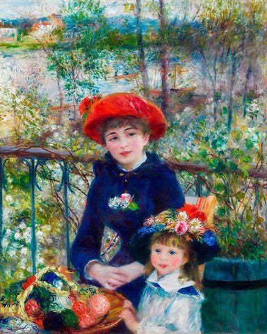 Two Sisters On the Terrace 1881 Black Ornate Wood Framed Art Print with Double Matting by Renoir, Pierre-Auguste