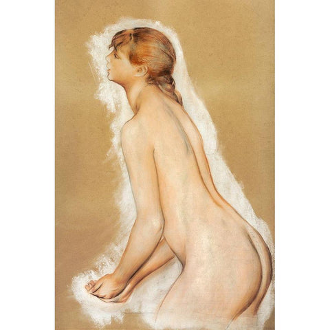 Splashing Figure Study for The Large Bathers 1884â€“1885 Black Modern Wood Framed Art Print with Double Matting by Renoir, Pierre-Auguste