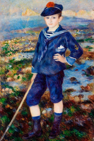 Sailor Boy Portrait of Robert Nunes 1883 White Modern Wood Framed Art Print with Double Matting by Renoir, Pierre-Auguste