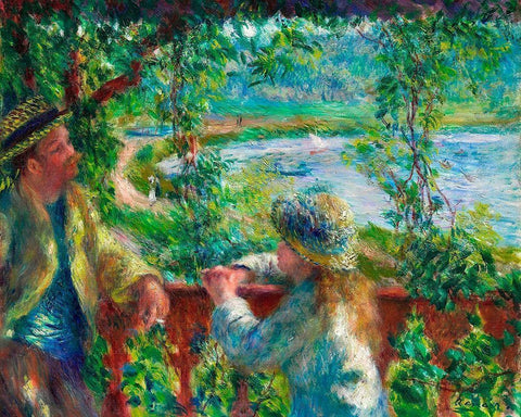 Near the Lake 1879â€“1890 Black Ornate Wood Framed Art Print with Double Matting by Renoir, Pierre-Auguste
