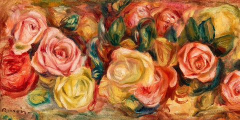 Roses 1912 White Modern Wood Framed Art Print with Double Matting by Renoir, Pierre-Auguste