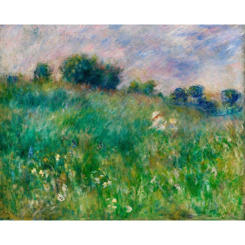 Meadow 1880 Black Modern Wood Framed Art Print with Double Matting by Renoir, Pierre-Auguste