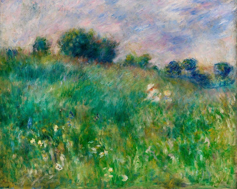 Meadow 1880 Black Ornate Wood Framed Art Print with Double Matting by Renoir, Pierre-Auguste