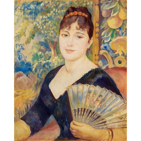 Woman with Fan 1886  Black Modern Wood Framed Art Print with Double Matting by Renoir, Pierre-Auguste