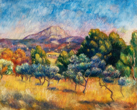 Sainte Victoire Mountain Landscape 1889 Black Ornate Wood Framed Art Print with Double Matting by Renoir, Pierre-Auguste