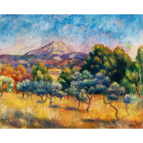 Sainte Victoire Mountain Landscape 1889 Gold Ornate Wood Framed Art Print with Double Matting by Renoir, Pierre-Auguste