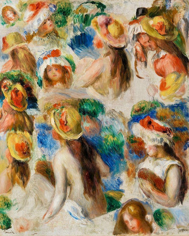 Study of Heads 1890 Black Ornate Wood Framed Art Print with Double Matting by Renoir, Pierre-Auguste