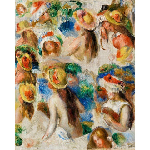 Study of Heads 1890 Black Modern Wood Framed Art Print by Renoir, Pierre-Auguste