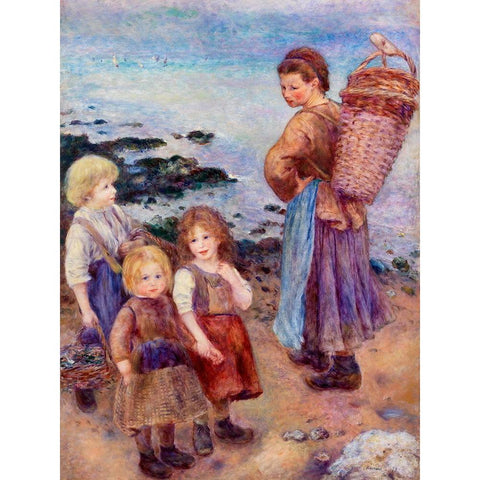 Mussel-Fishers at Berneval 1879 Black Modern Wood Framed Art Print with Double Matting by Renoir, Pierre-Auguste