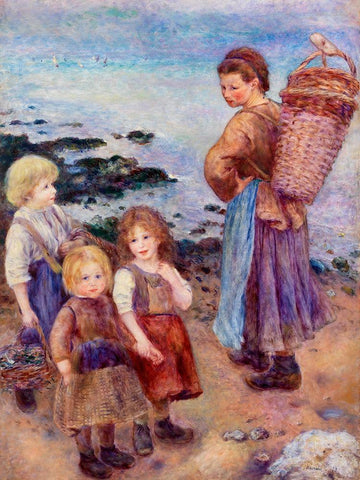 Mussel-Fishers at Berneval 1879 Black Ornate Wood Framed Art Print with Double Matting by Renoir, Pierre-Auguste
