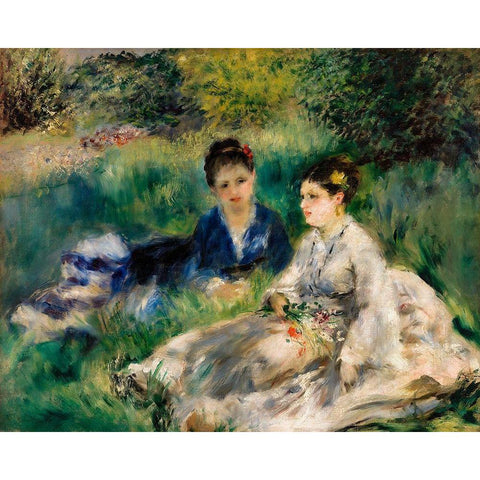 On the Grass 1873 Gold Ornate Wood Framed Art Print with Double Matting by Renoir, Pierre-Auguste