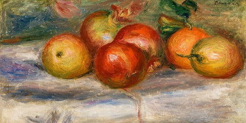 Apples, Oranges, and Lemons 1911 Black Ornate Wood Framed Art Print with Double Matting by Renoir, Pierre-Auguste