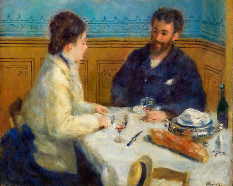 Luncheon 1875 Black Ornate Wood Framed Art Print with Double Matting by Renoir, Pierre-Auguste