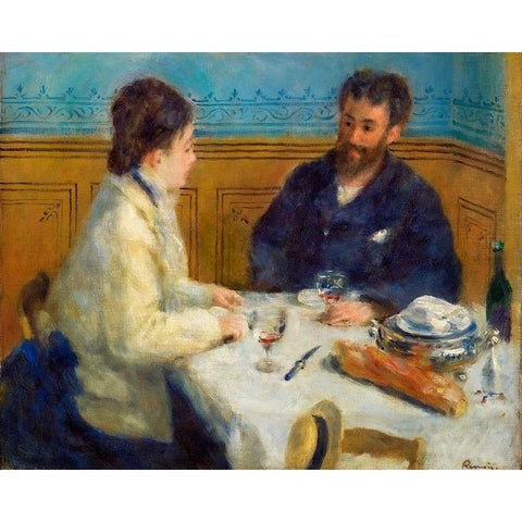 Luncheon 1875 Gold Ornate Wood Framed Art Print with Double Matting by Renoir, Pierre-Auguste