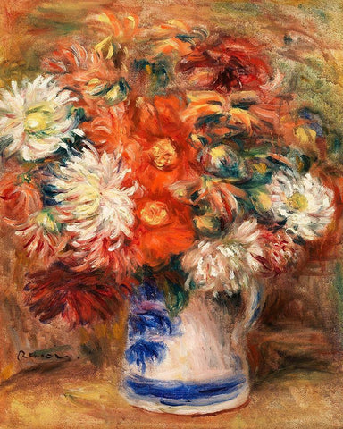 Bouquet 1919 Black Ornate Wood Framed Art Print with Double Matting by Renoir, Pierre-Auguste