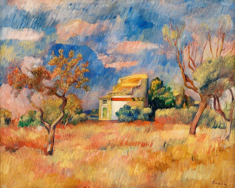 Dovecote at Bellevue White Modern Wood Framed Art Print with Double Matting by Renoir, Pierre-Auguste