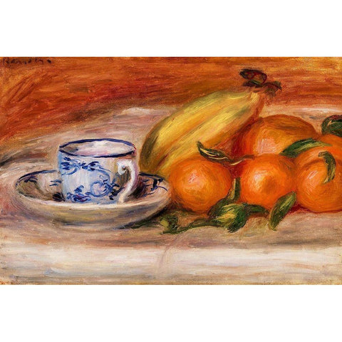 Oranges, Bananas, and Teacup 1908 Black Modern Wood Framed Art Print with Double Matting by Renoir, Pierre-Auguste