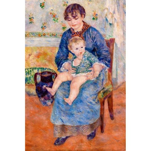 Young Mother 1881 Black Modern Wood Framed Art Print by Renoir, Pierre-Auguste