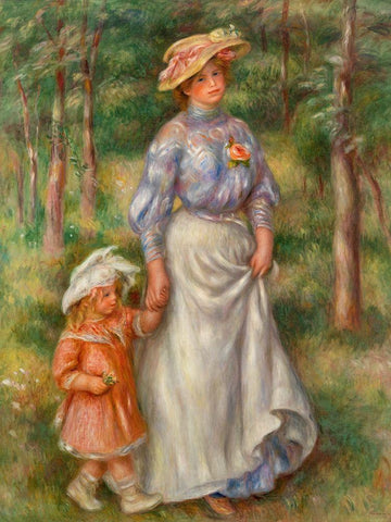 Promenade 1906 White Modern Wood Framed Art Print with Double Matting by Renoir, Pierre-Auguste